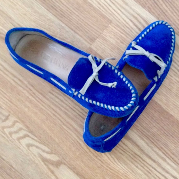 VERA WANG blue suede leather loafers - Picture 2 of 3